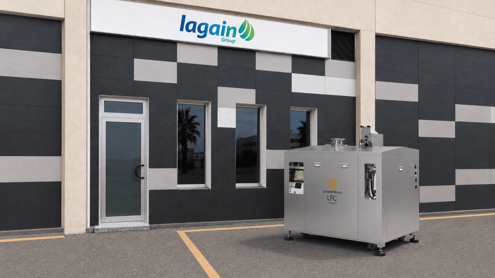 Córdoba-based Lagain Group headquarters and LFC biodigester for organic waste management at MADRING during the 2026 Spanish Formula 1 Grand Prix