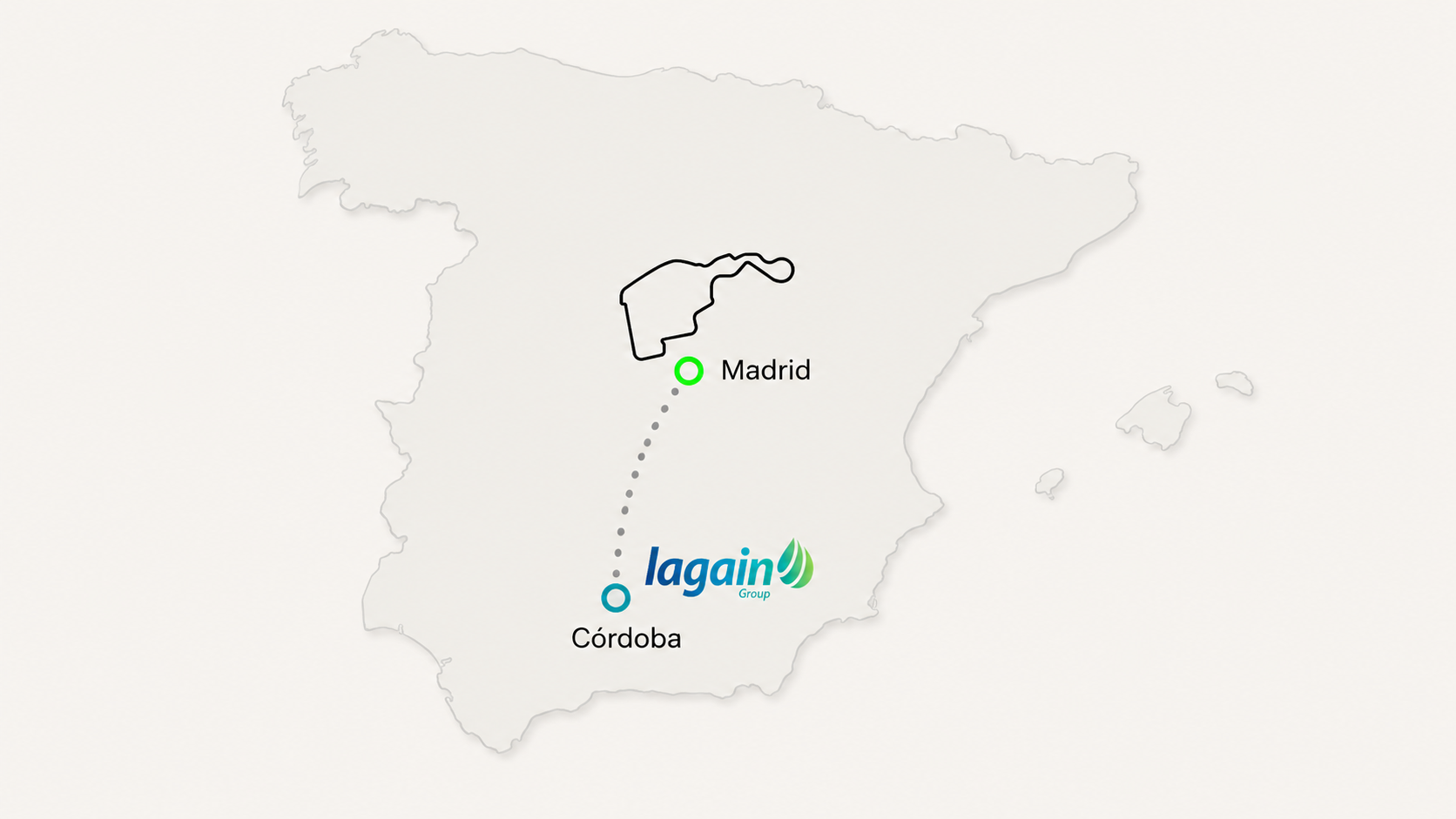 Trayectoria de Lagain Group desde Córdoba y Tecnocórdoba hasta MADRING en Madrid con diez biodigestores LFC para la Fórmula 1